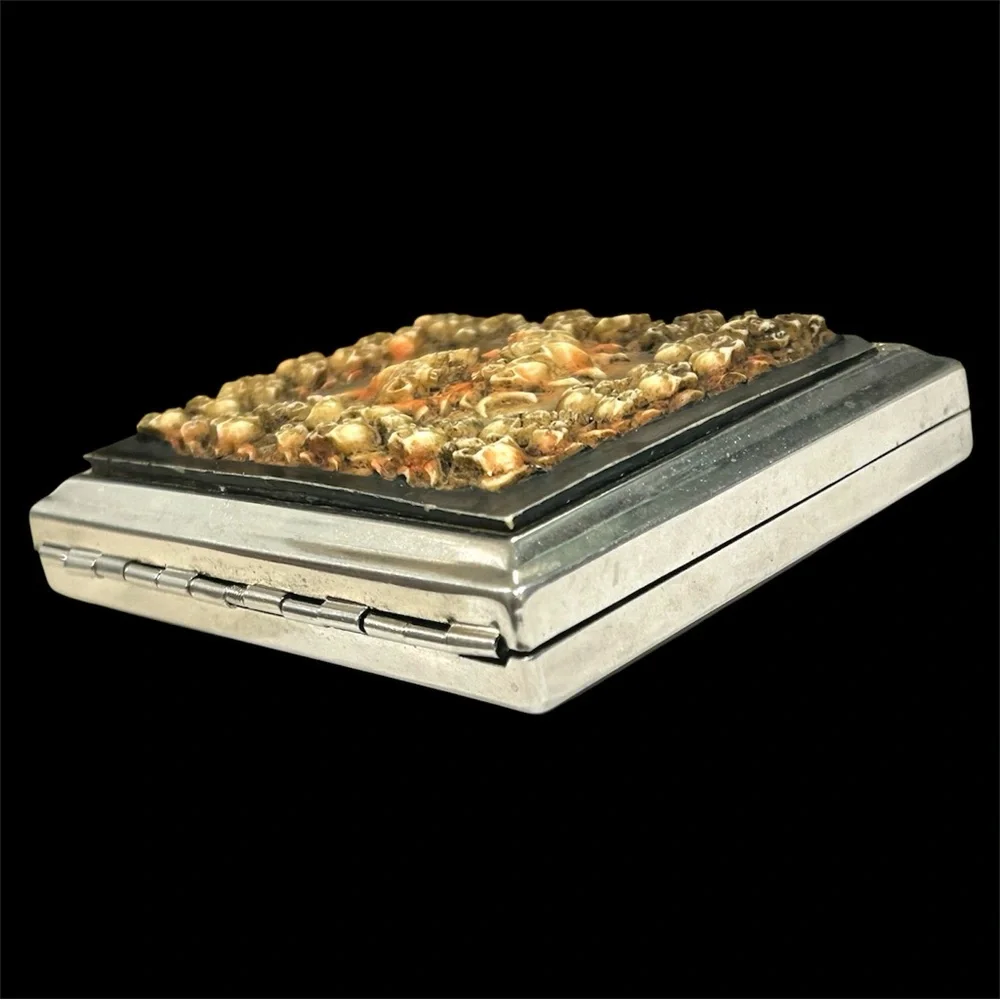 Vintage Y2K Skull Flames 3D Resin Chrome Metal Cigarette Case Card Holder 4x3